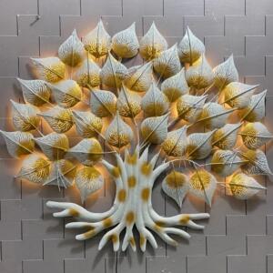 cream and golden tree Metal Wall Art by Madhuram Handicrafts